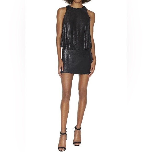 NWT Halston Heritage Black Sequin Party Mini Dress Mesh Back LBD Sparkle Sz 4 - Picture 3 of 14